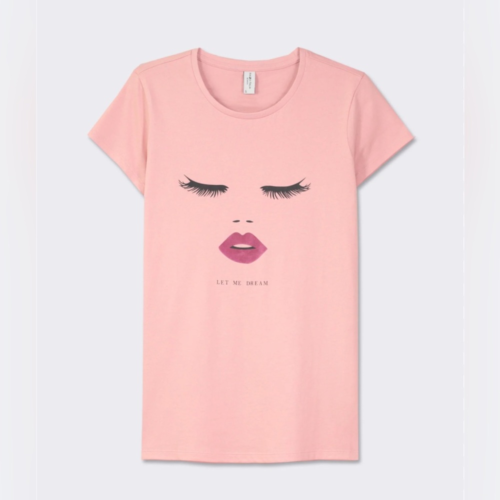 Piazza Italia Cotton T-Shirt with Regular Fit and Metallic Pink Women Medium